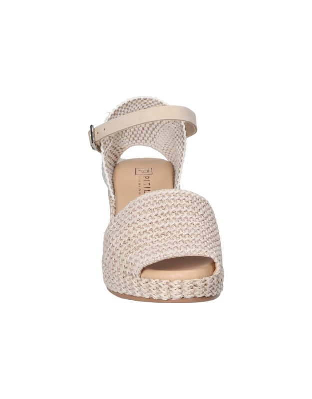 Scarpe Pitillos 5501P Nudo - Tacco A Zeppa, In Pelle E Tessuto, Chiusura A Fibbia, Suola In Gomma