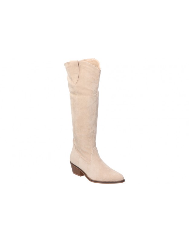 Botas altas camperas en beige para mujer Buonarotti. MEGACALZADO